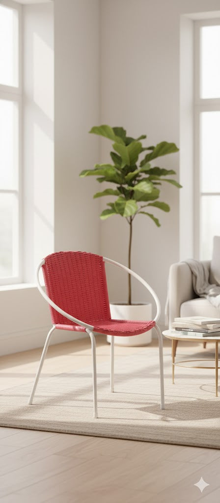 🪑 Chaise Design Tressée Rouge & Blanche – Confort et Élégance Moderne