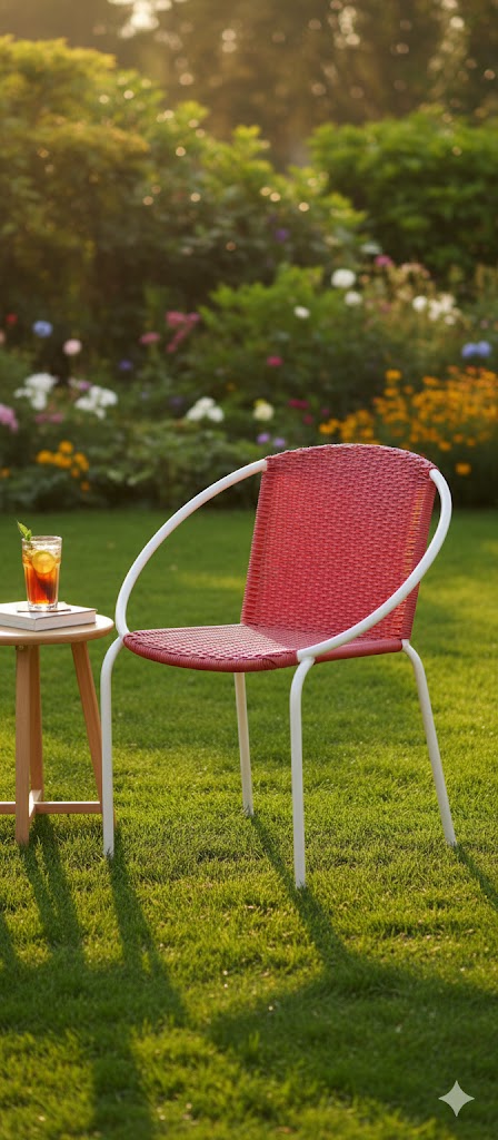 🪑 Chaise Design Tressée Rouge & Blanche – Confort et Élégance Moderne